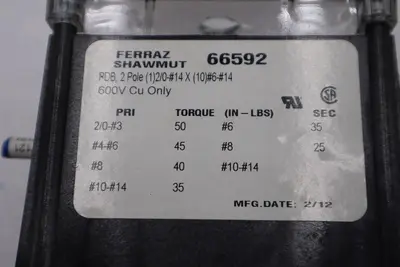 FERRAZ SHAWMUT 66592 600V DISTRIBUTION BLOCK STK H1735