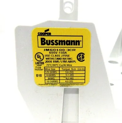 LOT OF 2 NEW BUSSMANN JM60100-3CR FUSE HOLDERS JM601003CR