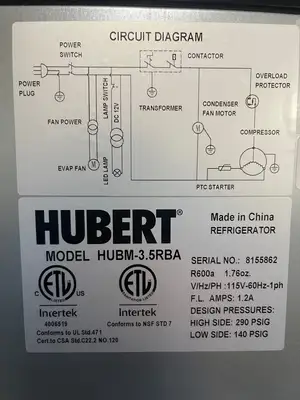 New | in-Stock Hubert New Hubert HUBM-3.5RBA 4.1 cu ft Refrigerated Lighted Merchandiser 120V Display Refrigerators Illinois US | Falcon Restaurant Supply #1375845