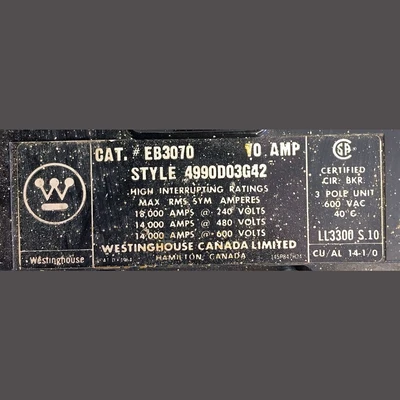 Westinghouse 3 Pole 70 Amp FB Breaker
