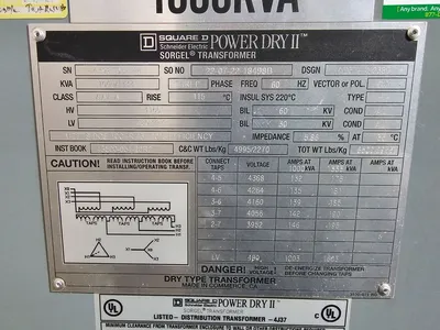 SQUARE D POWER DRY II TRANSFORMERS, 3 PHASE, 60 CYCLE, DRY TYPE | Turner's Machinery (2)