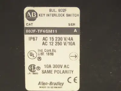 Allen Bradley 802F-TF6SM11 Interlock Safety Switch 230V 4A Ser A