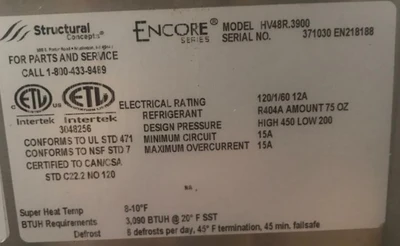 42-0175 Structural Concepts HV48R 50” Self Contained Full Service Bakery Cooler