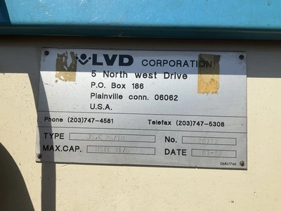 1993 LVD hydraulic shear model JS-C-25/10, 460 volt 3 phase electric, max 10’ wide cut, 39” max back...