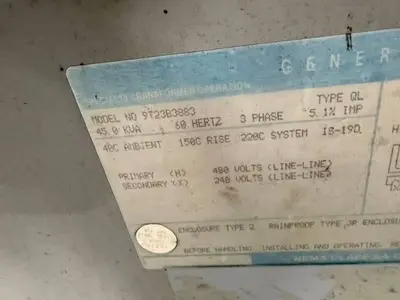 45 KW GENERAL ELECTRIC 480 <-> 240 VOLT TRANSFORMER: STOCK #23365