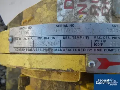 USED Kontro 1" X 1" KONTRO CENTRIFUGAL PUMP, 316 S/S, 1.5 HP