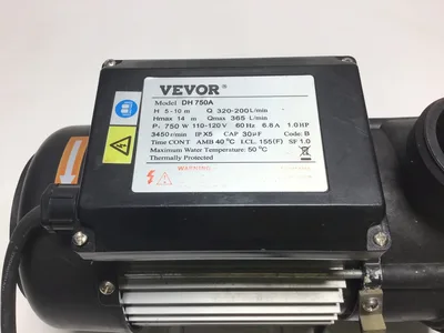 Vevor DH 750A Water Pump 3450 r/min 60Hz 6.8A 1.0HP 110/120V Max Water Temp 50°C