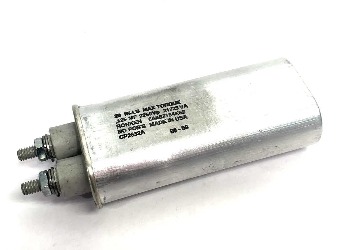 New | in-Stock Ronken Capacitor 2250Vp .125MF 20 in-lb, CP2632A Capacitors Michigan US | Maverick Industrial Sales #1394218