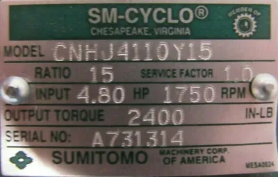 NEW SUMITOMO CNHJ4110Y15 GEAR REDUCER 15:1