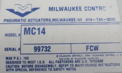 NEW MILWAUKEE CONTROLS MC14 VALVE ACTUATOR