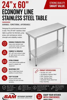 24"x60" Economy Line Stainless Steel Table