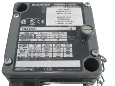 ALLEN BRADLEY 836T-T255J PRESSURE CONTROL SER. A 836TT255J NEW, SURPLUS