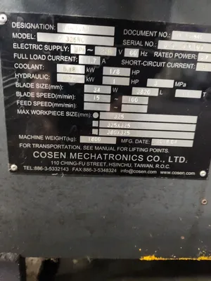 2018 COSEN C-325NC Saws, Band, Horizontal | Machinery Central (18)