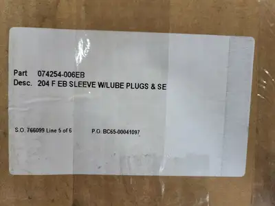 F204 EB Sleeve with Lube Plugs and Seal P/N: 074254-006EB