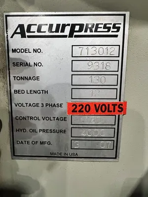 2007 ACCURPRESS ADVANTAGE 713012 Brakes, Hydraulic | Westbrook Engineering (10)