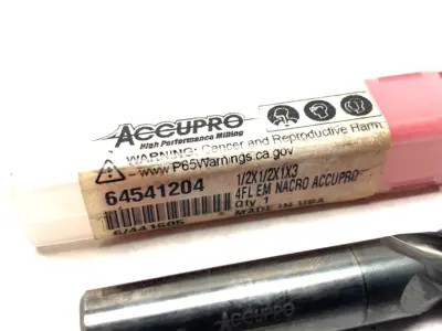 New | in-Stock ACCUPRO SQUARE END MILL: 1/2" DIA, 1" LOC, 4 FLUTE, SOLID CARBIDE Carbide Endmills | Maverick Industrial Sales #1105784