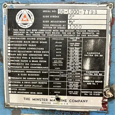 USED MINSTER MINSTER 90-1000 PRESS