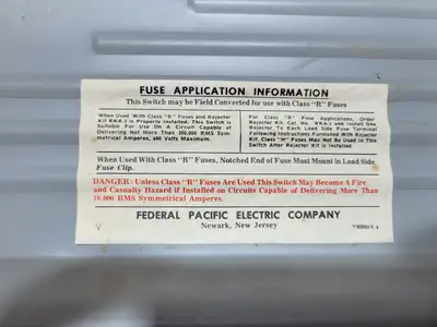 Used FEDERAL PACIFIC 1336SNR Switchgears British Columbia CA | Lenmark #1438215