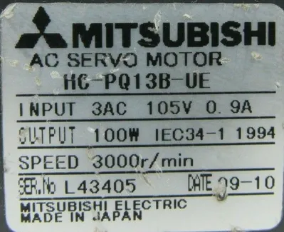 USED MITSUBISHI HC-PQ13B-UE SERVO MOTOR HCPQ13BUE