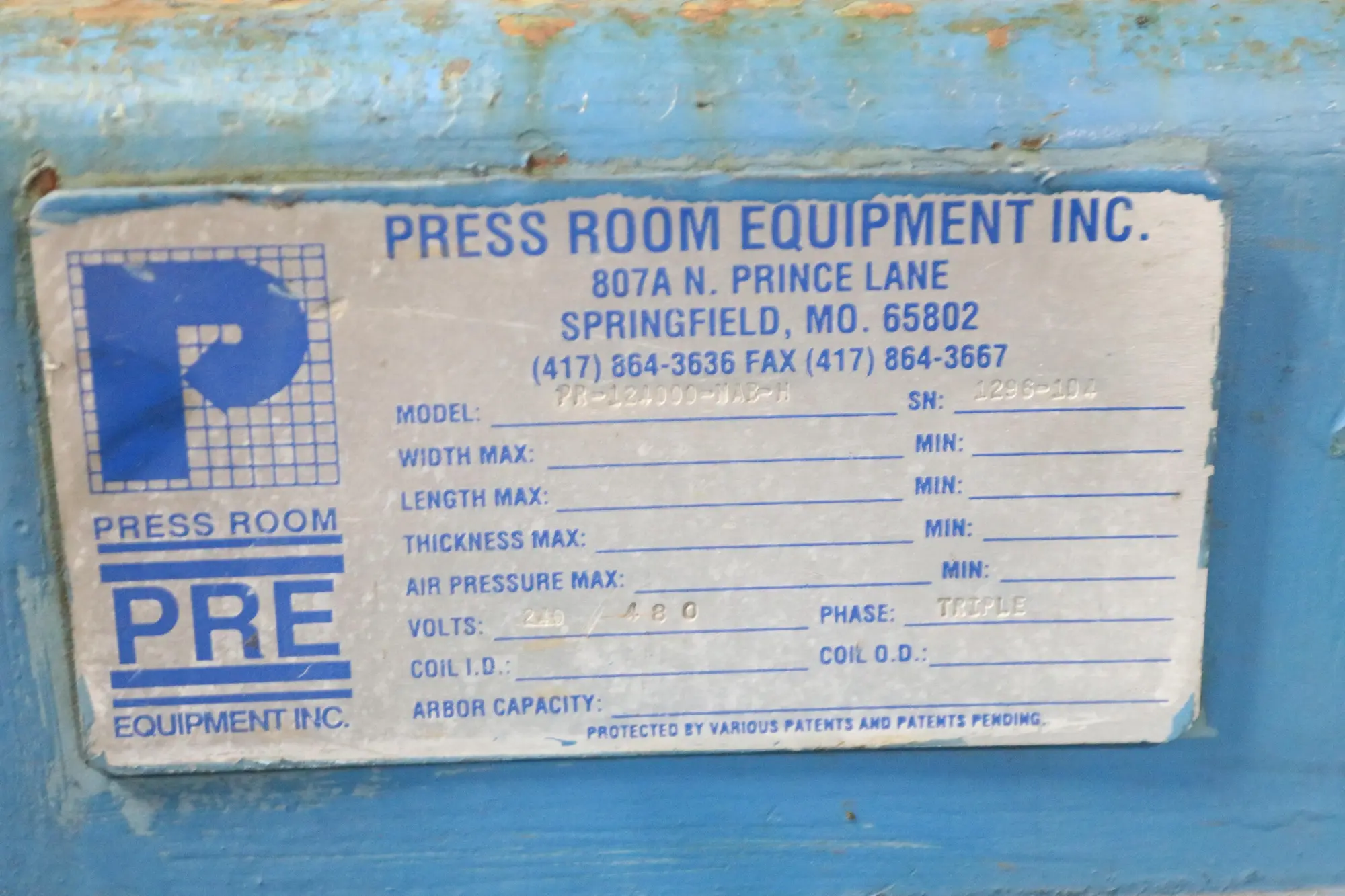 USED PRESS ROOM EQUIPMENT PR-124000-NAD-H
