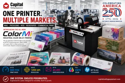 New | in-Stock CAPITAL MAILING EQUIPMENT COLORMI™ CMYK Envelope production and printing Michigan US | Capital Mailing Equipment #1494235