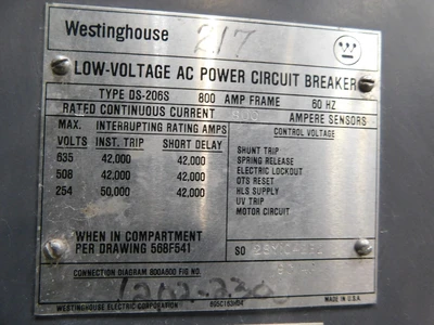 Used Westinghouse DS-206S Circuit Breakers Ohio US | Equipment Recovery Corp. #1329736