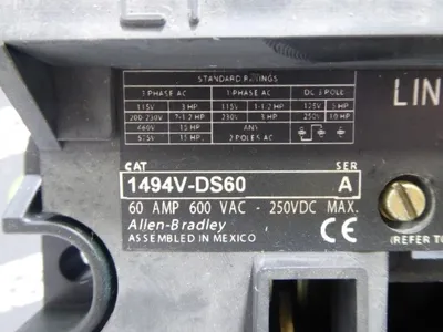 Allen Bradley 1494V-DS60 Line Terminal Guard Ser. A 60A 600VAC 250VDC 15HP Used