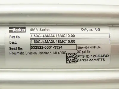 Parker 1.50CJ4MA3U18MC10.00 Pneumatic Air Cylinder 1.5" Bore 10" Stroke 250 PSI