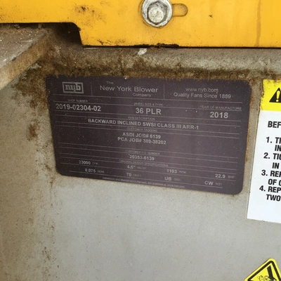 New York Blower Special Ventilation and Exhaust Centrifugal Fan 23000CFM 1103RPM
