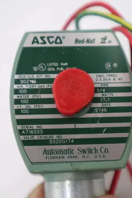 ASCO 8320G174 110/120V 100PSI 1/4" NEW UNIT STOCK H1180A
