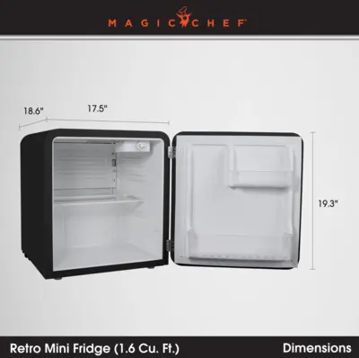 Magic Chef 1.6 CU. FT. RETRO MINI REFRIGERATOR IN BLACK, WITHOUT FREEZER