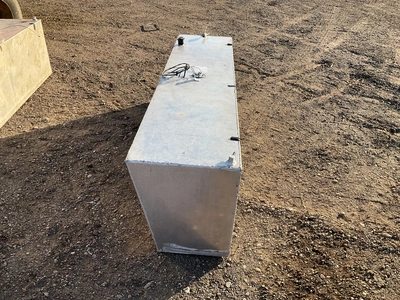 Buechler and Sons 100 gallon aluminum fuel tank, used, approx 74”L x 17-3/4” x 20”T
