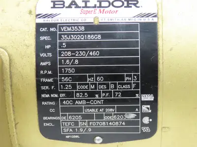 Boston Gear Baldor CF72160ZB5GR0 Gearmotor 60:1 Ratio 1/2Hp 29rpm 460V 3Ph LH