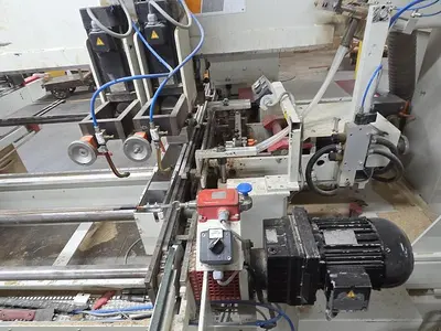 KOCH SBD-B DOUBLE-END FEED-THROUGH TRIM, BORE, GLUE, & DOWEL MACHINE