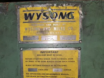 63" wide x 10 gauge Wysong Shear w 20 hp motor