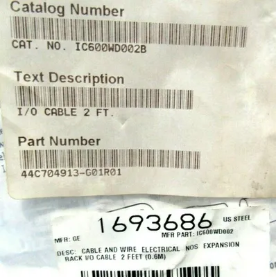 NEW GE FANUC IC600WD002 I/O CABLE 2' IC600WD002B