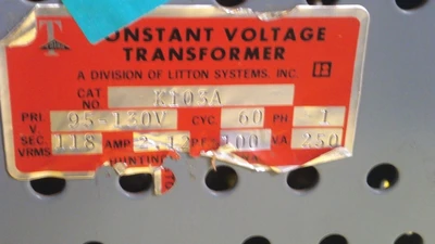 USED LITTON SYSLEMS CYCLE 60 1PH, CONSTANT VOLTAGE TRANSFORMER 95-130V