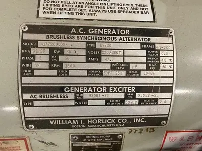Used Motor Generator Set 480 60hz to 220/380Y 50hz