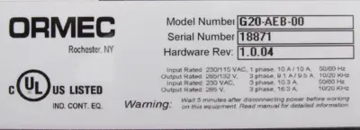 NEW ORMEC G20-AEB-00 DRIVE G20AEB00