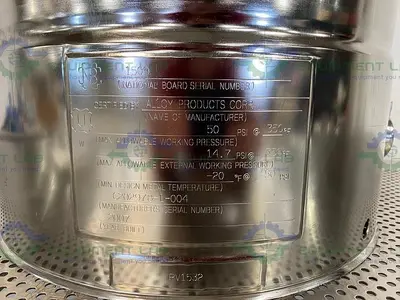 USED ALLOY PRODUCTS 45 LITER STAINLESS STEEL REACTOR 50 PSI W/ BOTTOM DRAIN & VALVES