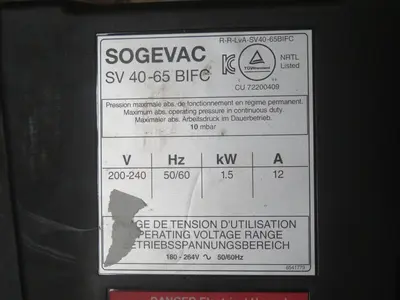 Used SOGEVAC SV65BIFC 960461V01ES Vacuum Pumps Texas US | Aucto #1306999