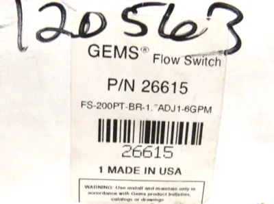 NEW GEMS 26615 FLOW SWITCH