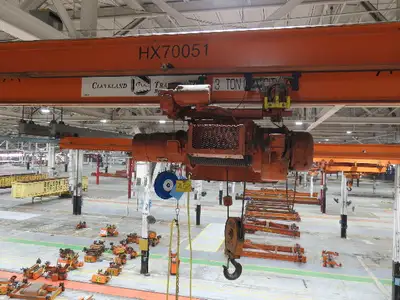 Cleveland Tramrail P&H 3 Ton Single Girder Underhung Bridge Crane 45' 10" Span