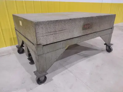 72" X 48" X 12" RAHN GRANITE SURFACE PLATE ON TABLE W/ CASTERS : STOCK 20059