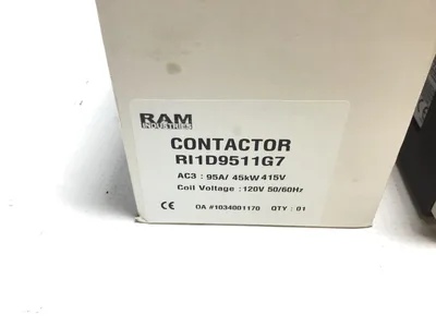 Ram Industries RI1D9511G7 Contactor AC3: 95A 45kW 415V Coil Voltage 120V 50/60Hz