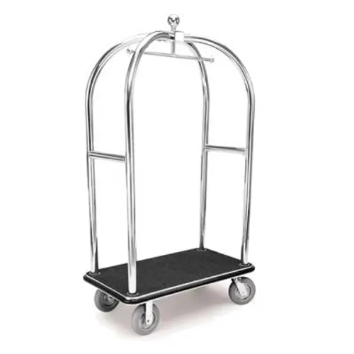 Forbes Industries Birdcage Luggage Cart w/ Carpeted Deck - 43"L x 24"W x 78"H, Polished Diamond Textured Steel (2526-PDT)
