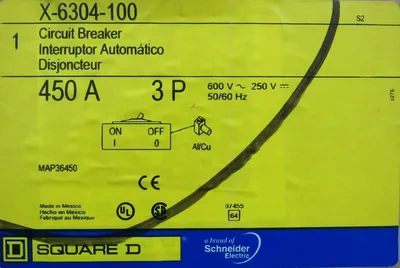 NEW SQUARE D X-6304-100 CIRCUIT BREAKER 450A 3P 600V X6304100