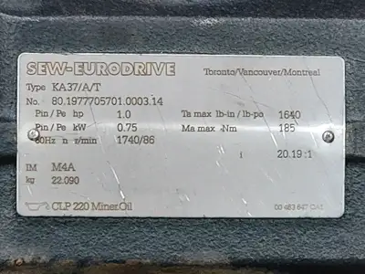 USED SEW-EURODRIVE KA37/T DRE80M4
