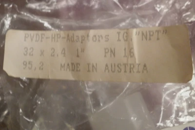 NEW AGRU PN16 PVDF HP D32 X 2.4 1"NPT ADAPTOR LOT OF 2