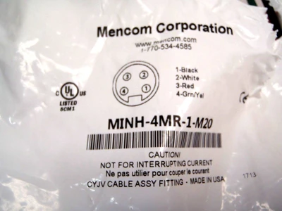 USED MENCOM 4 POLE MALE STRAIGHT FROM MOUNT 14 AWG, 15A M20